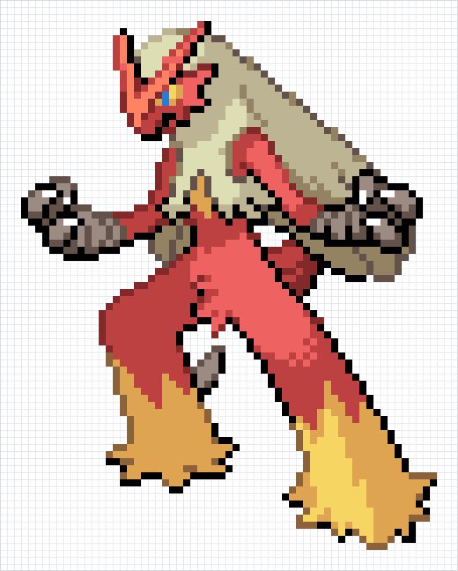 Blaziken Pixel Art Grid