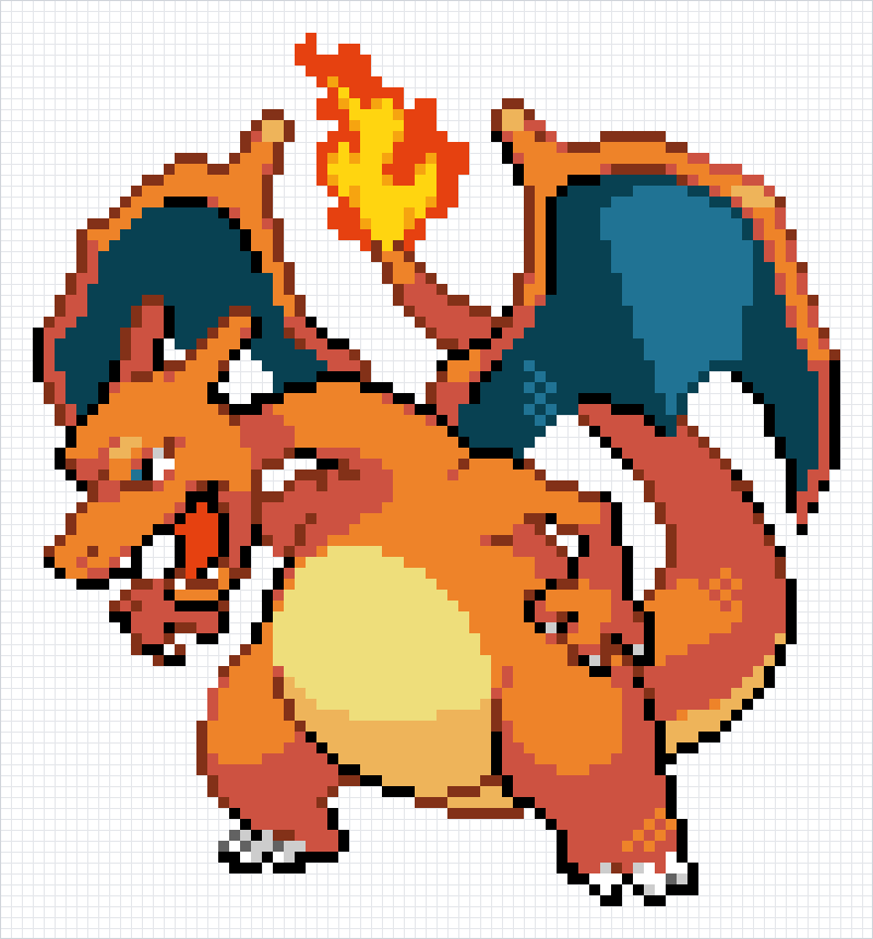 Charizard Pixel Art Grid