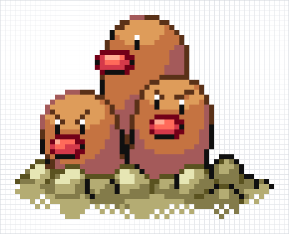 Dugtrio Pixel Art Grid