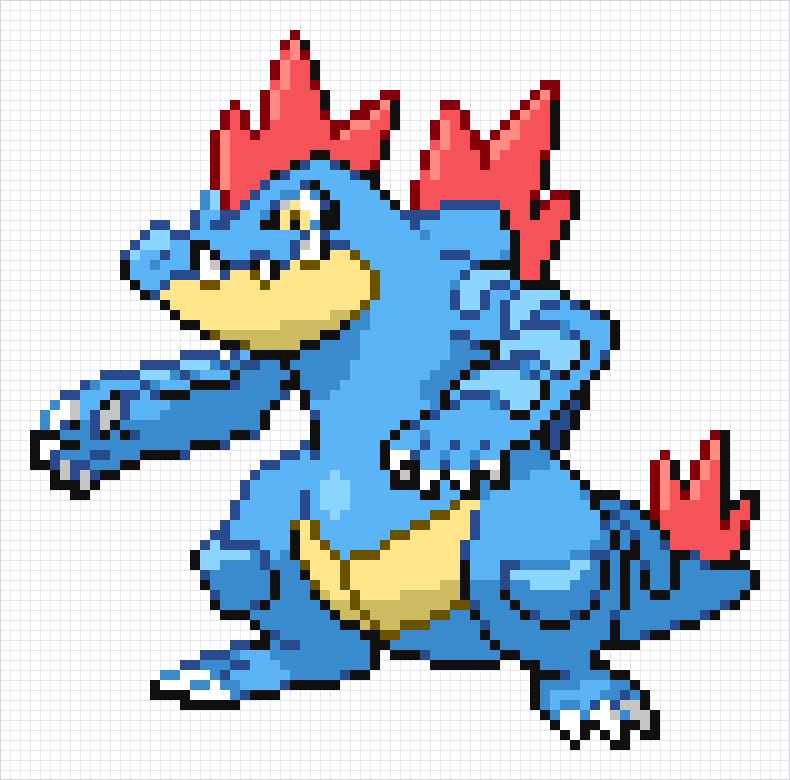 Feraligatr Pixel Art Grid