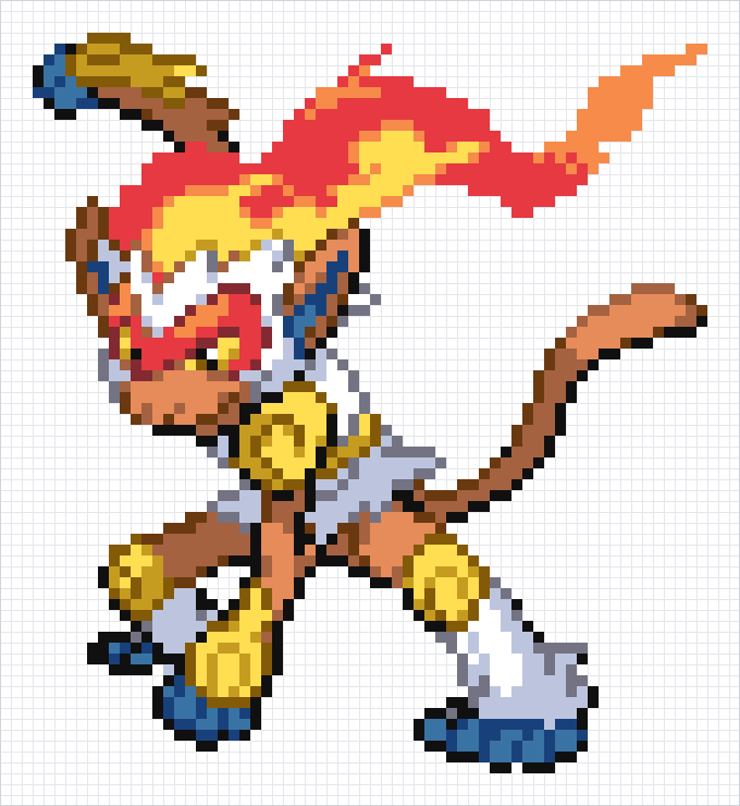 Infernape Pixel Art Grid